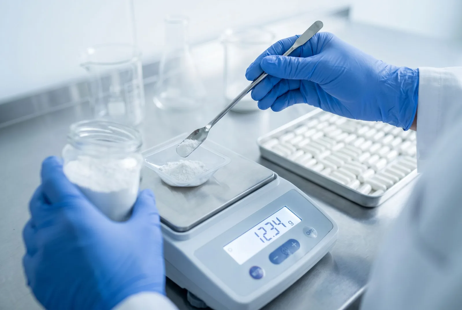 Each dose weighed precisely on a laboratory scale