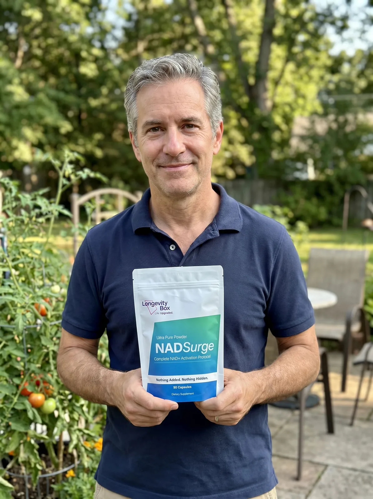 Customer with NAD Surge in the garden